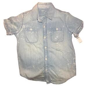 GapKids 1969 Boys Acid Wash Denim Short Sleeve Button-Up Shirt S 6-7